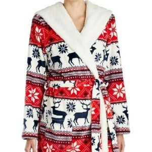 Plus 2X Plush Fleece Hooded Belted  Robe w Pockets